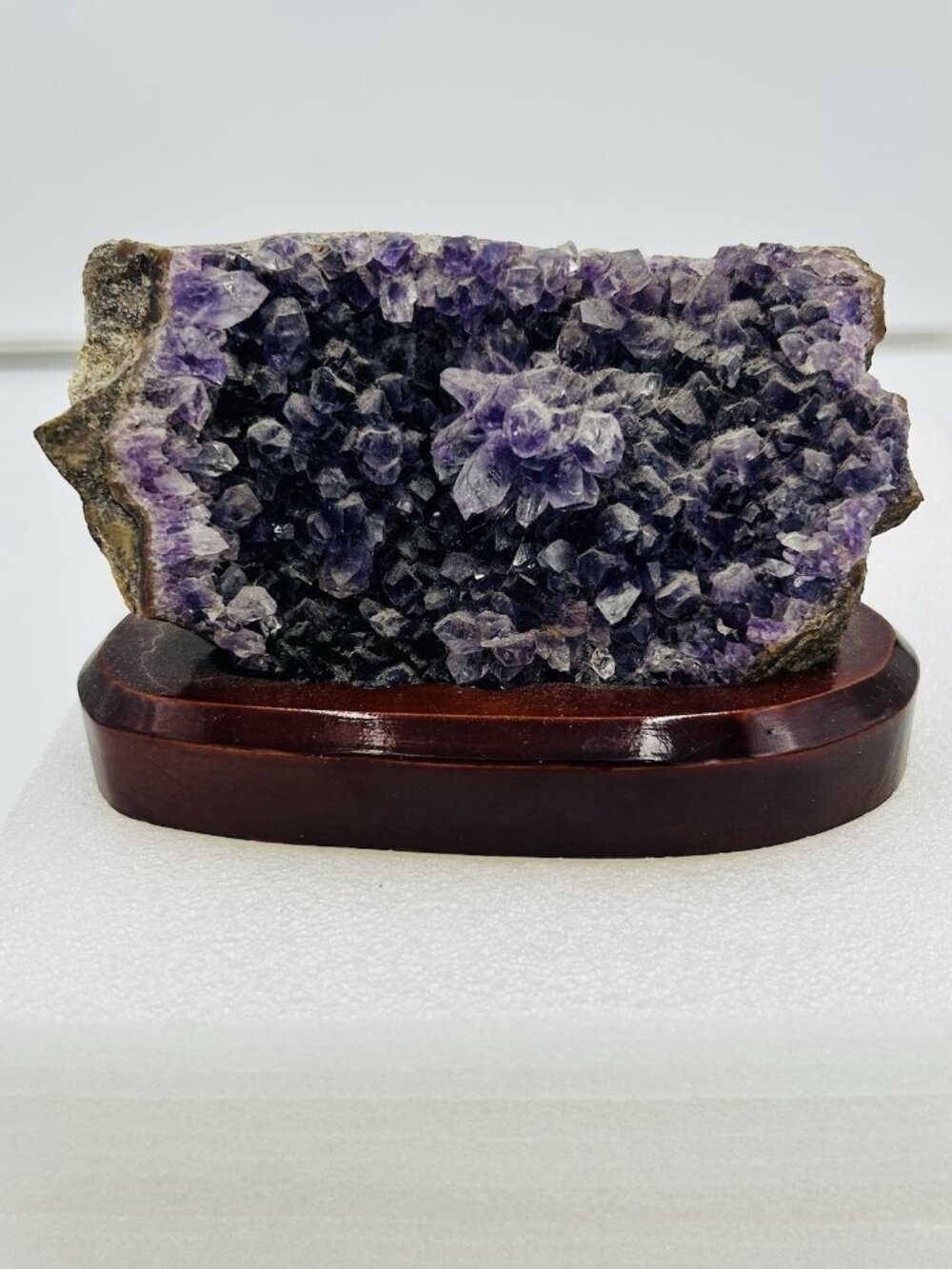 Amethyst Crystal Cluster Geode Decorator Piece on Display Stand Base Home Accent
